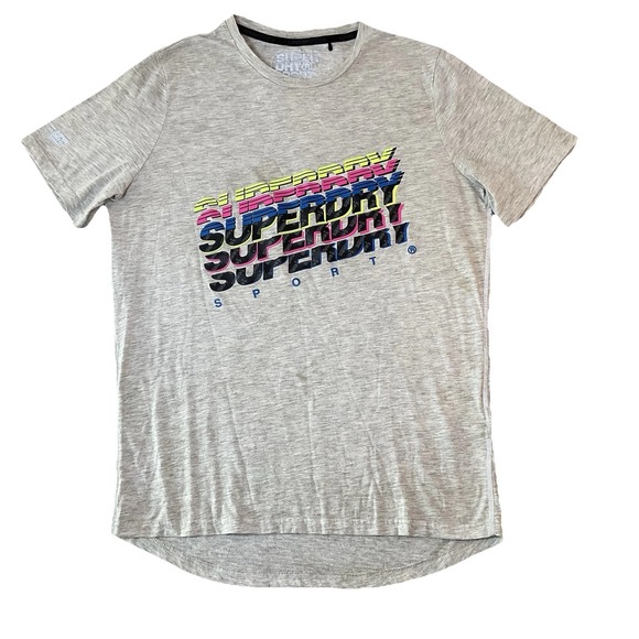 Superdry T-shirt Mens L Gray Short Sleeve Drop Pop Panel Tee Crew Neck Sport - Picture 1 of 11
